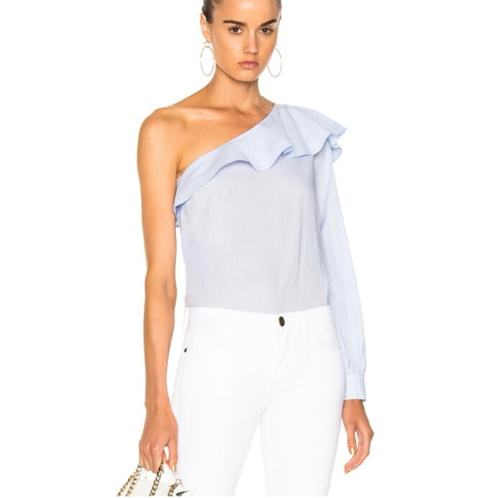 NWT! A.L.C. Brielle Ruffle One Long Sleeve Shoulder Top in Oxford Blue Size 4